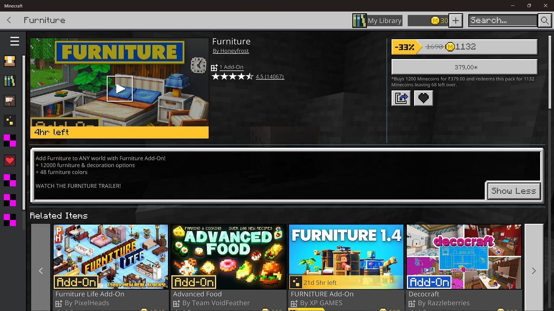 Furniture adds thousands of new furniture blocks and items (Image via Sportskeeda Gaming || Mojang Studios)